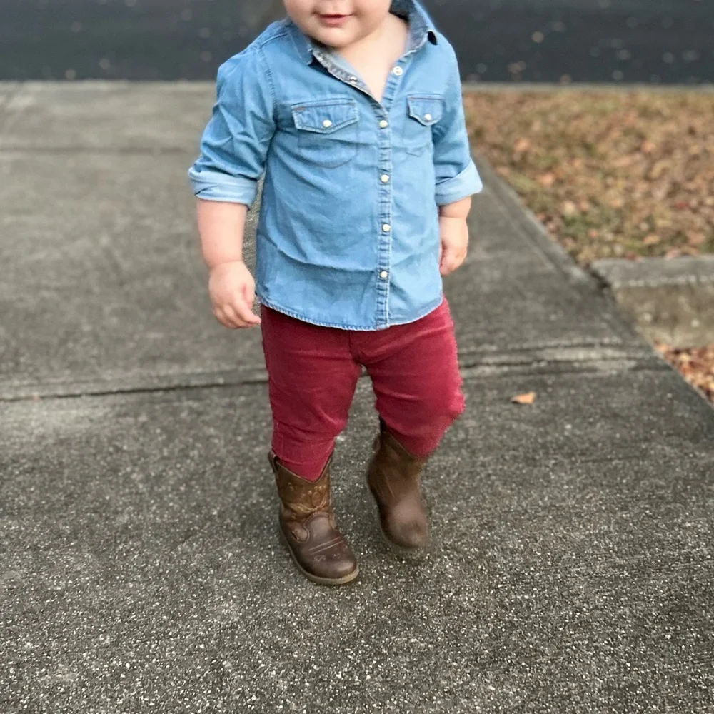 Zara BabyGirl chambray top and Zara velvet pants  outfit 2-3 y GUC